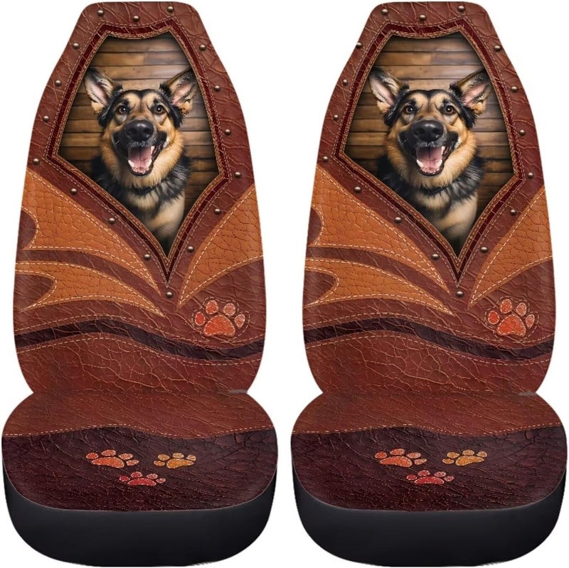 Howilath Cute German Shepherd Printed Vehicles Seat Cover, Dog Paw Pattern High Bucket Soft Car Front Seats Cover Set of 2, Stretchy Car Seat Cushion Universal Fit for Most Vehicle Cars - Image 3